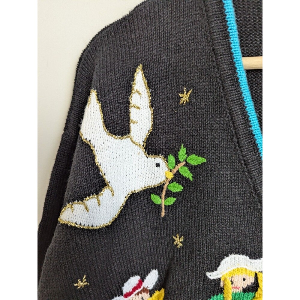 Storybook Knits 2X Cotton Teacher Cardigan Sweater Hands For World Peace NEW - Picture 8 of 11